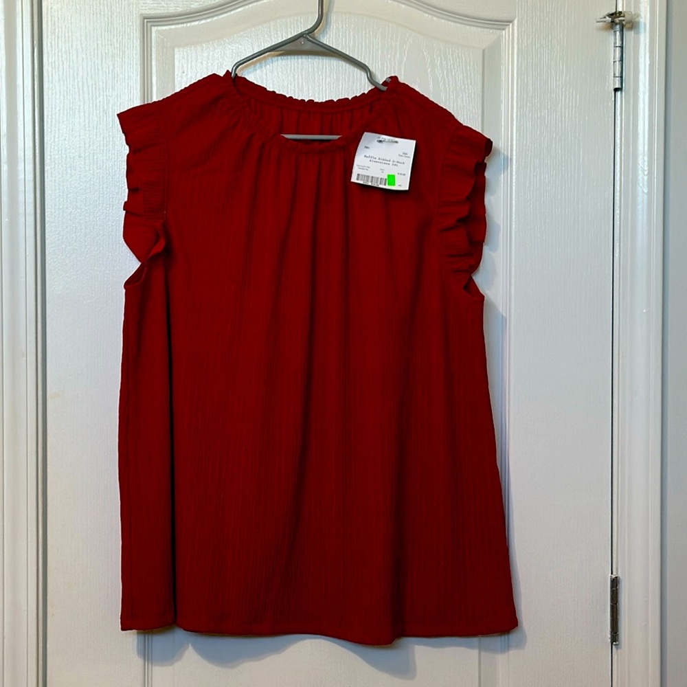 Red Ruffled Ribbed O- Neck top2XL